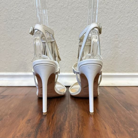 BRIAN ATWOOD Ankle Strap Heeled Sandals Fringes in White Leather - Picture 7 of 13